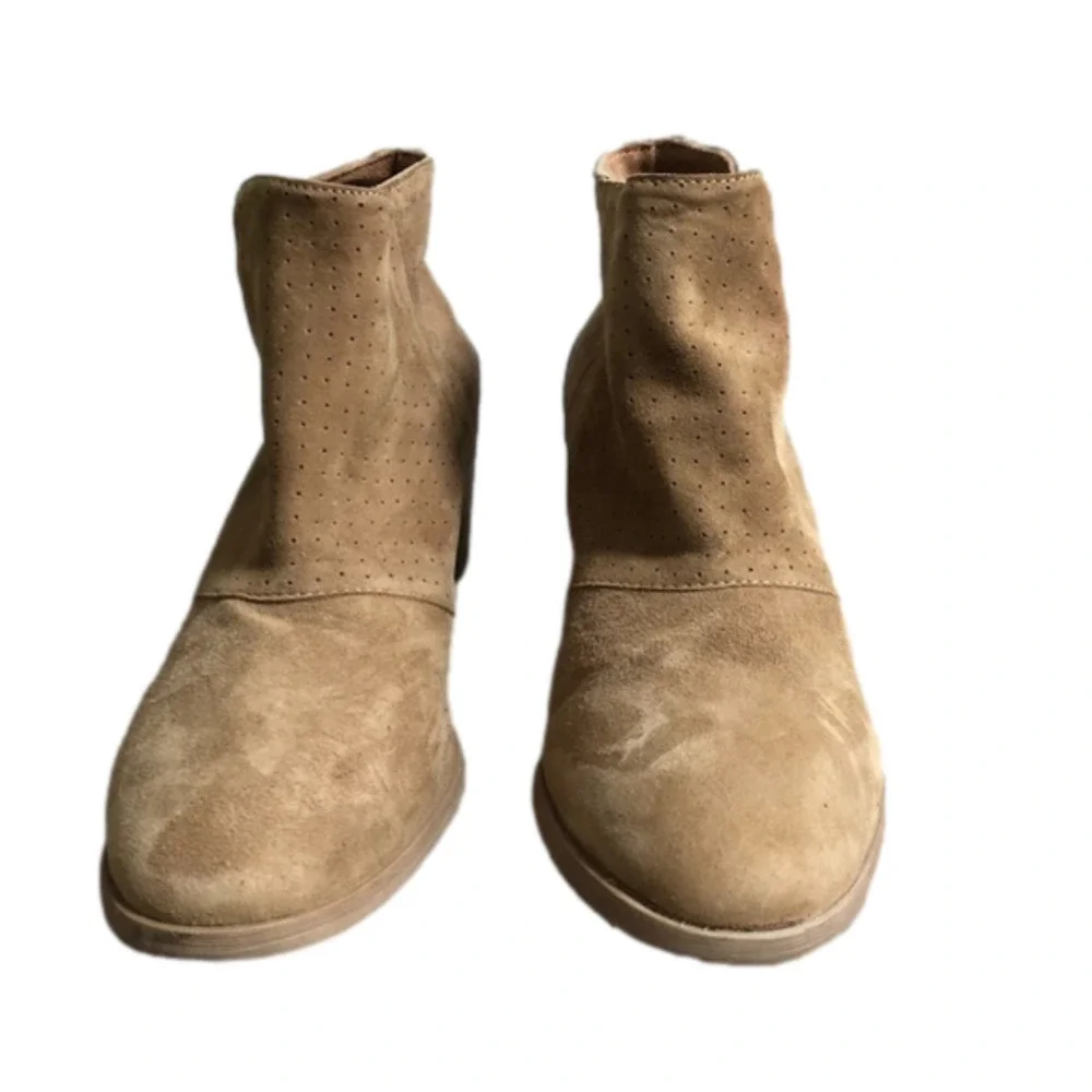 REBELS Tan Suede Split Side Perforated Boho Bootie